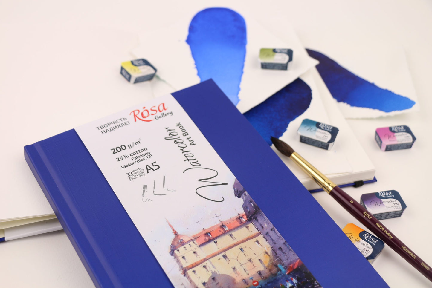 NEU!!!Aquarell Skizzenbuch Rosa Gallery, 200 g 25% Baumwolle, Fabriano Papier, 32 Blätter, A5, Blau