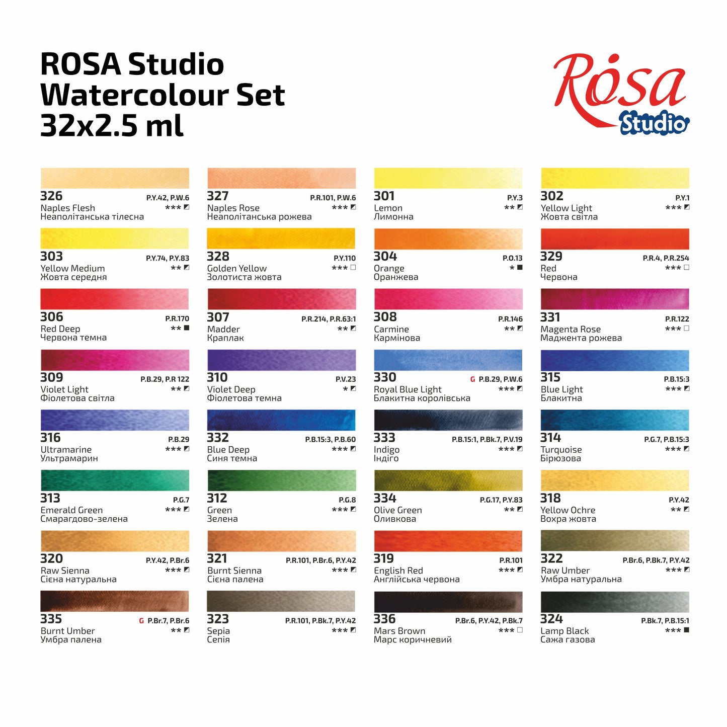 Rosa Studio Aquarellfarben Set 32 Farben, Karton Packung