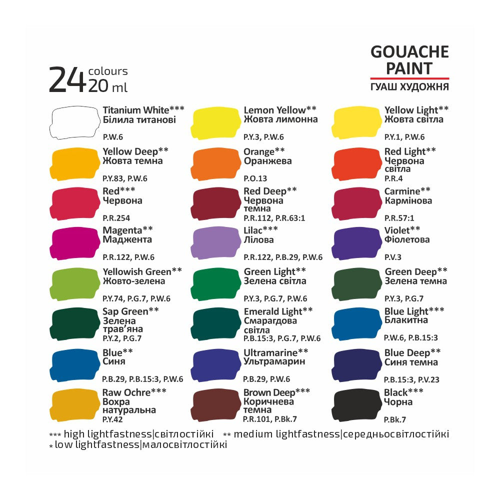 Rosa Studio Gouache Set 24 Farben, 20 ml Dose