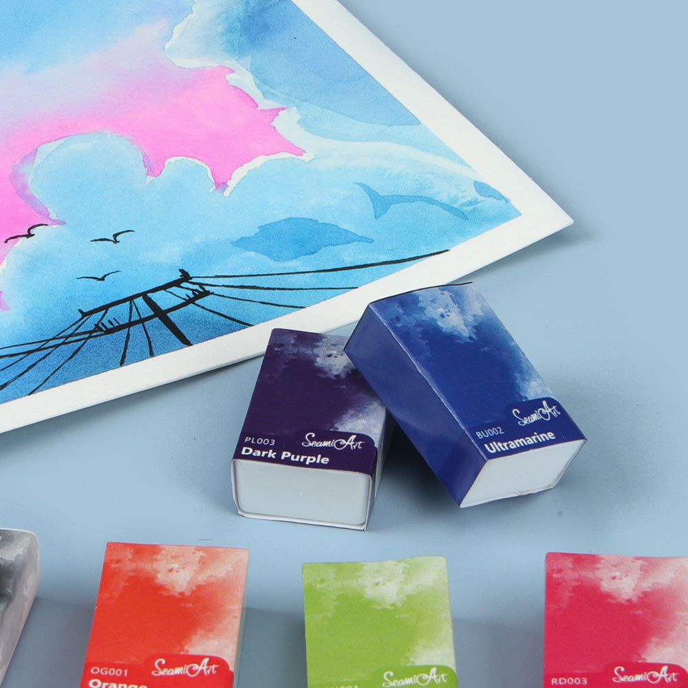 SeamiArt Fineste Aquarellfarben, Voll Extra Groß Napf, 3,6 ml