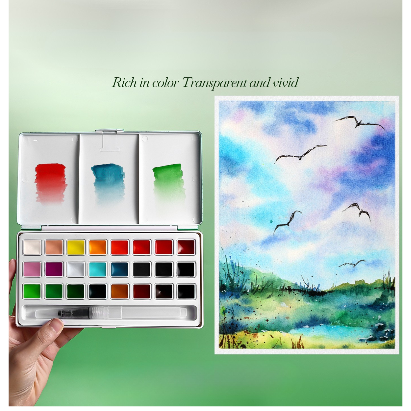 NEU, Paul Rubens Transparent Aquarell 24 Farben set, Grün Aowen, Kunstoffkasten+Pinsel