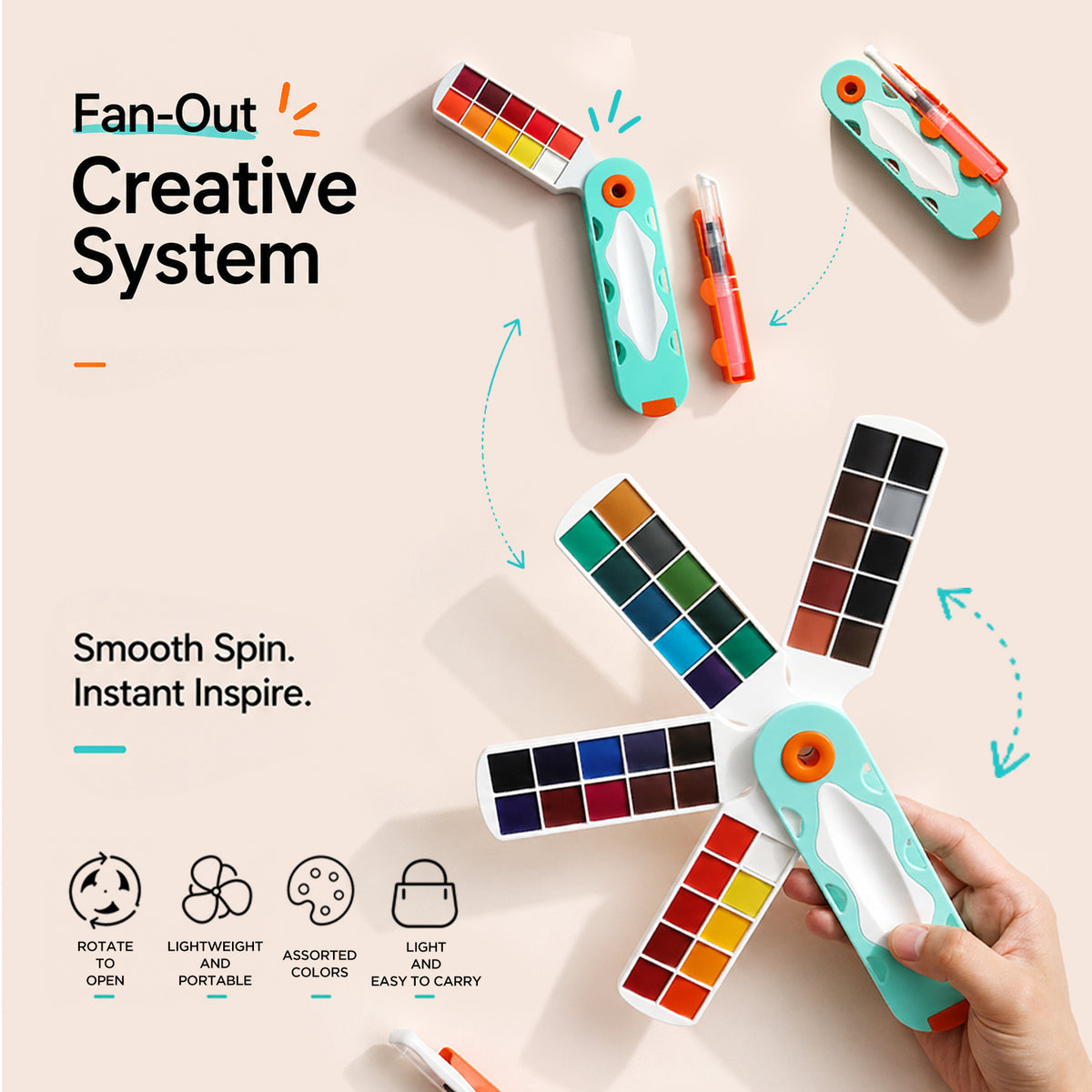 NEW Fan Form Künstlirische Aquarell 40 Farben Set inklusive Pinsel