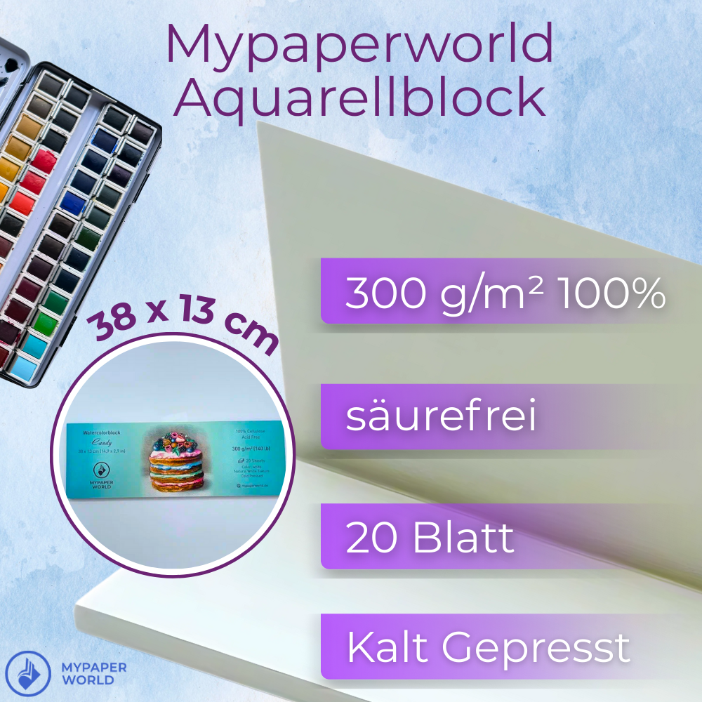 Mypaperworld Aquarellblock 300 g, 38×13 cm, 20 Bogen
