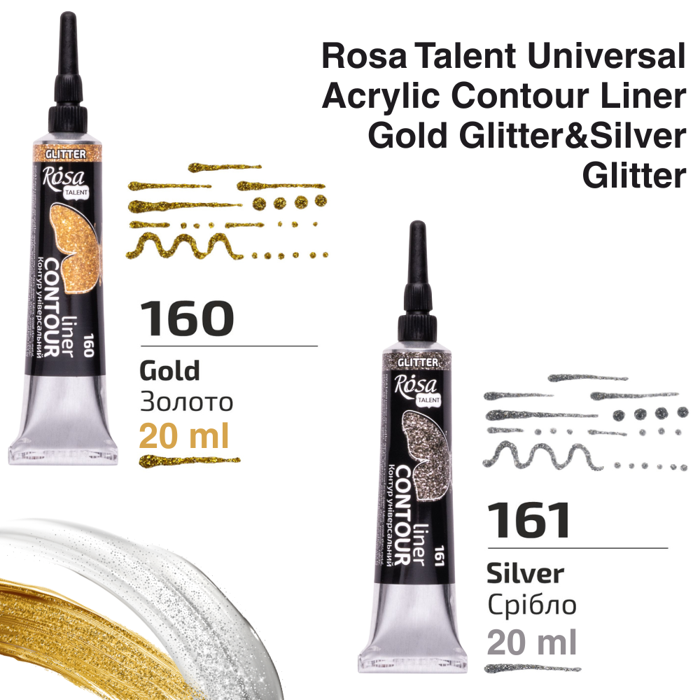 Rosa Talent Acryl Contour Liner, Glitter Metallik Farben, 20 ml Tube
