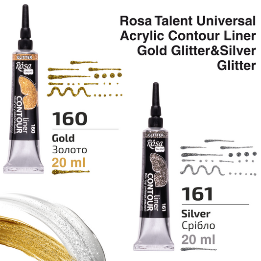 Rosa Talent Acryl Contour Liner, Glitter Metallik Farben, 20 ml Tube