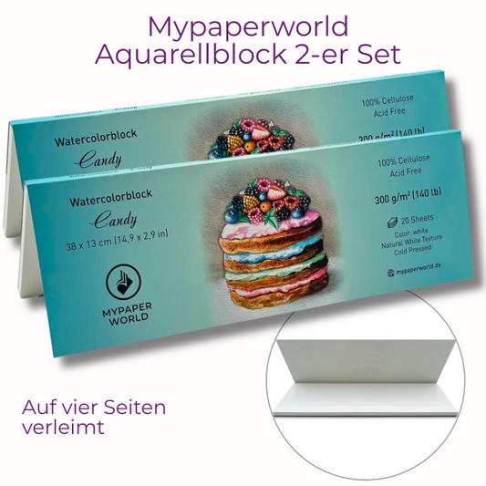 Mypaperworld Aquarellblock 300 g, 38×13 cm, 2-er Set, 20 Bogen