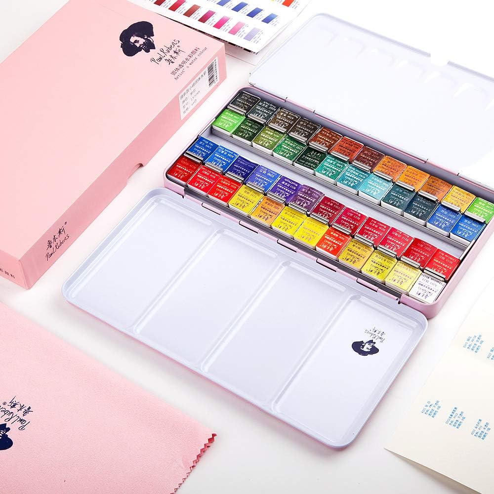 NEU, Paul Rubens Extra Fine Aquarell 48 1/2 Näpfchen Farben set,  Rosa Metallkasten