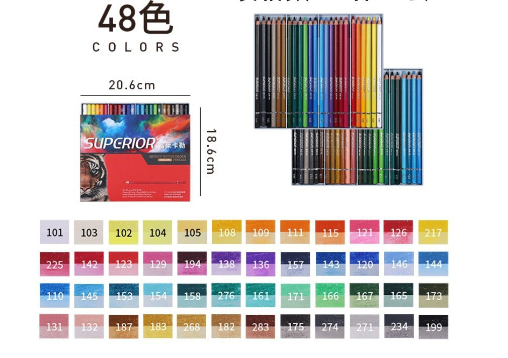 Superior Künstlerische Aquarellstifte 48 Farben Set, Karton Packung