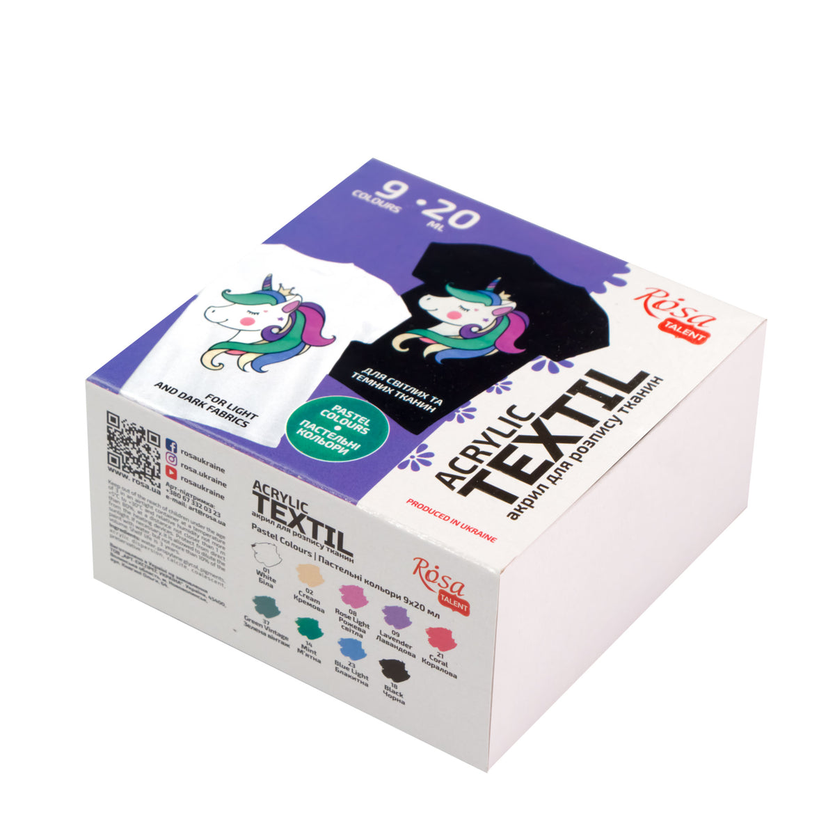 Rosa Talent, Acryl pastell Farben für Stoff/Textile Set Unicorn,  9*20 ml