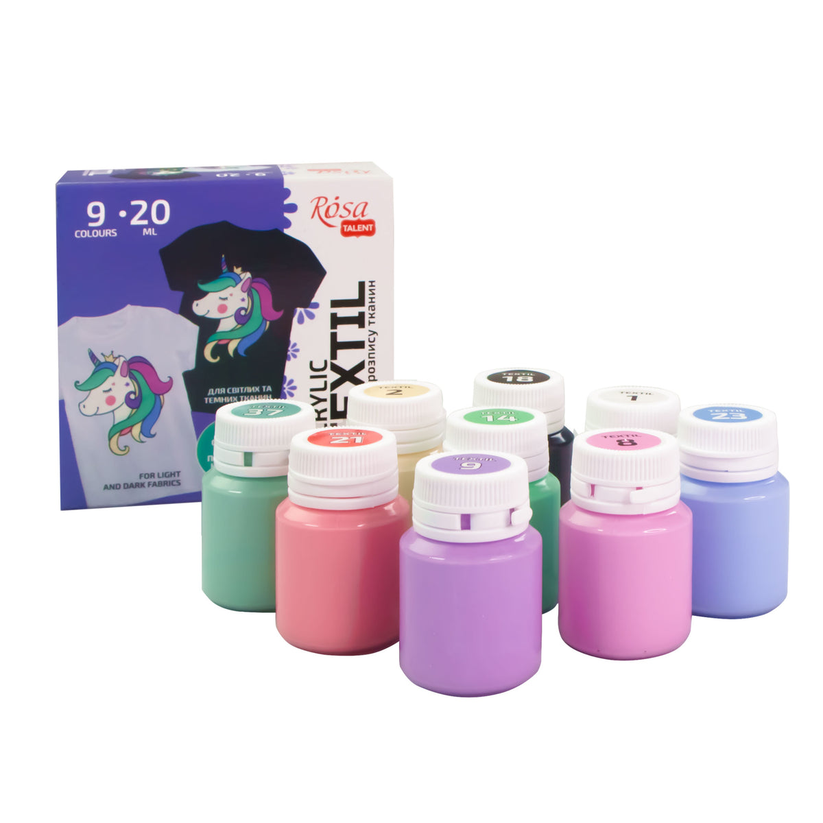Rosa Talent, Acryl pastell Farben für Stoff/Textile Set Unicorn,  9*20 ml