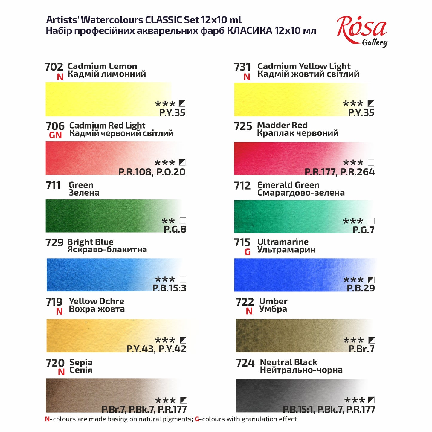 Rosa Gallery Aquarellfarben Set Classic 12 Farben  10  ml Tube