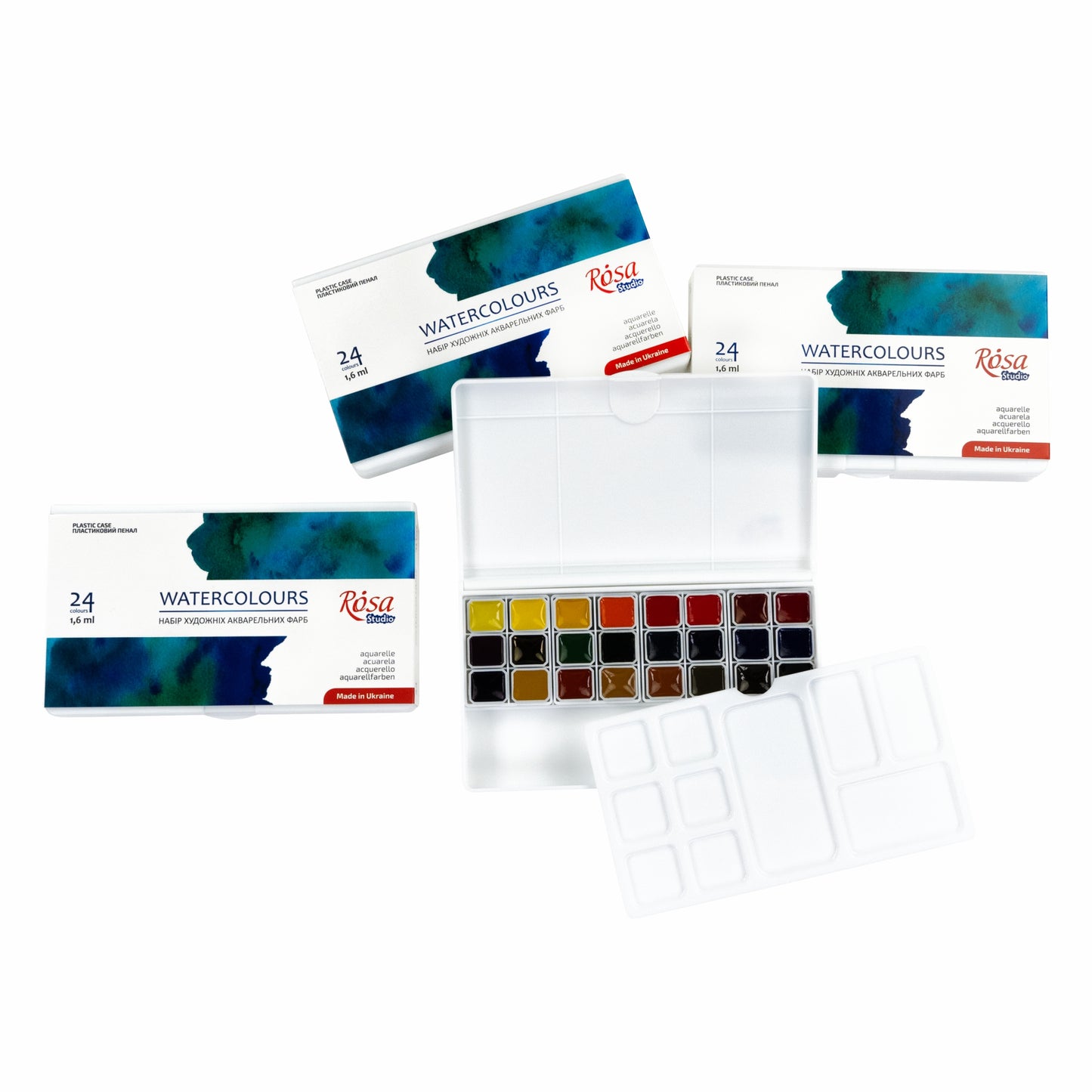 Rosa Studio Aquarellfarben im Set 24 x Näpfchen 1,6 ml, Kunststoffkaste