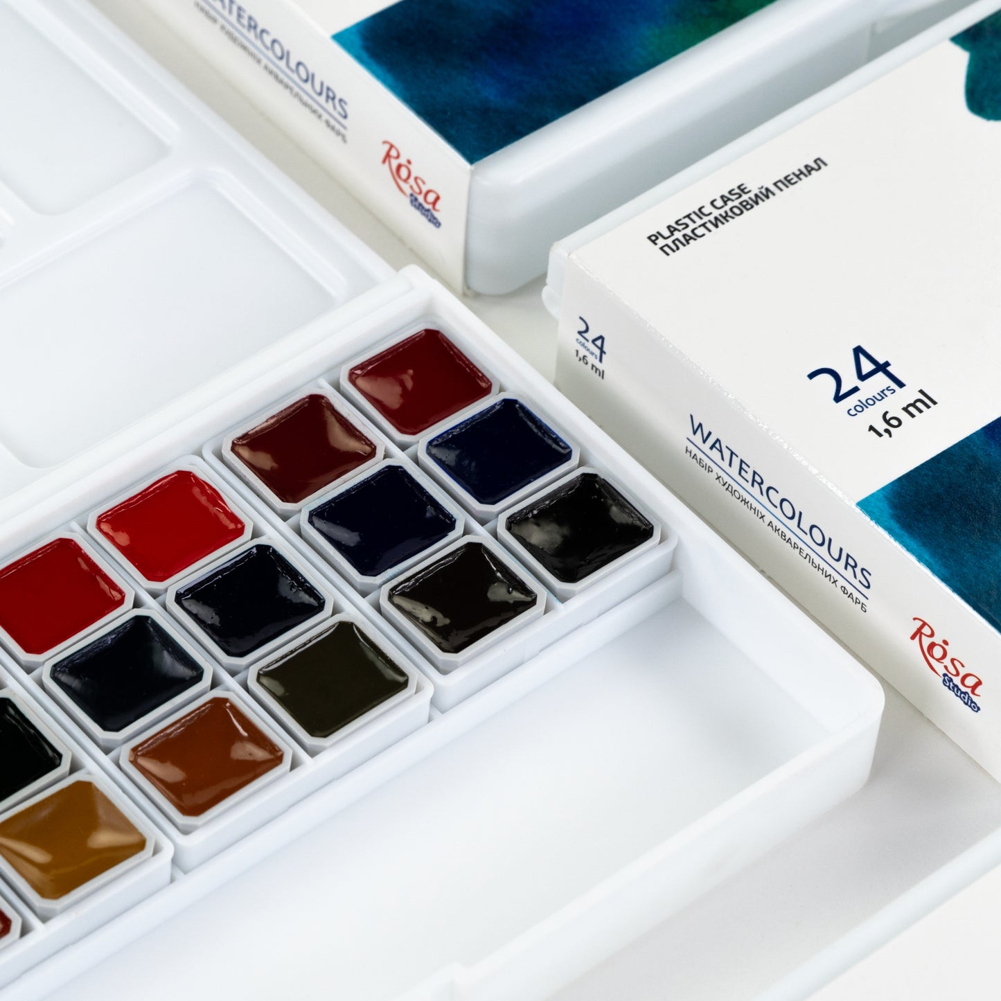 Rosa Studio Aquarellfarben im Set 24 x Näpfchen 1,6 ml, Kunststoffkaste