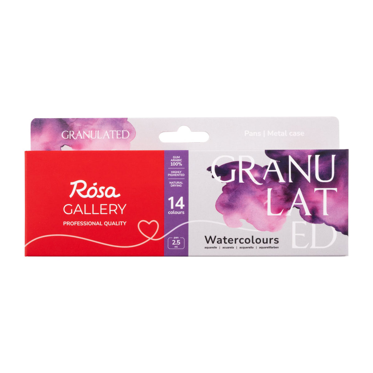Rosa Gallery Aquarellfarben Set Granulation, 14 Farben  2,5 ml Napfs, Indigo Metalletui