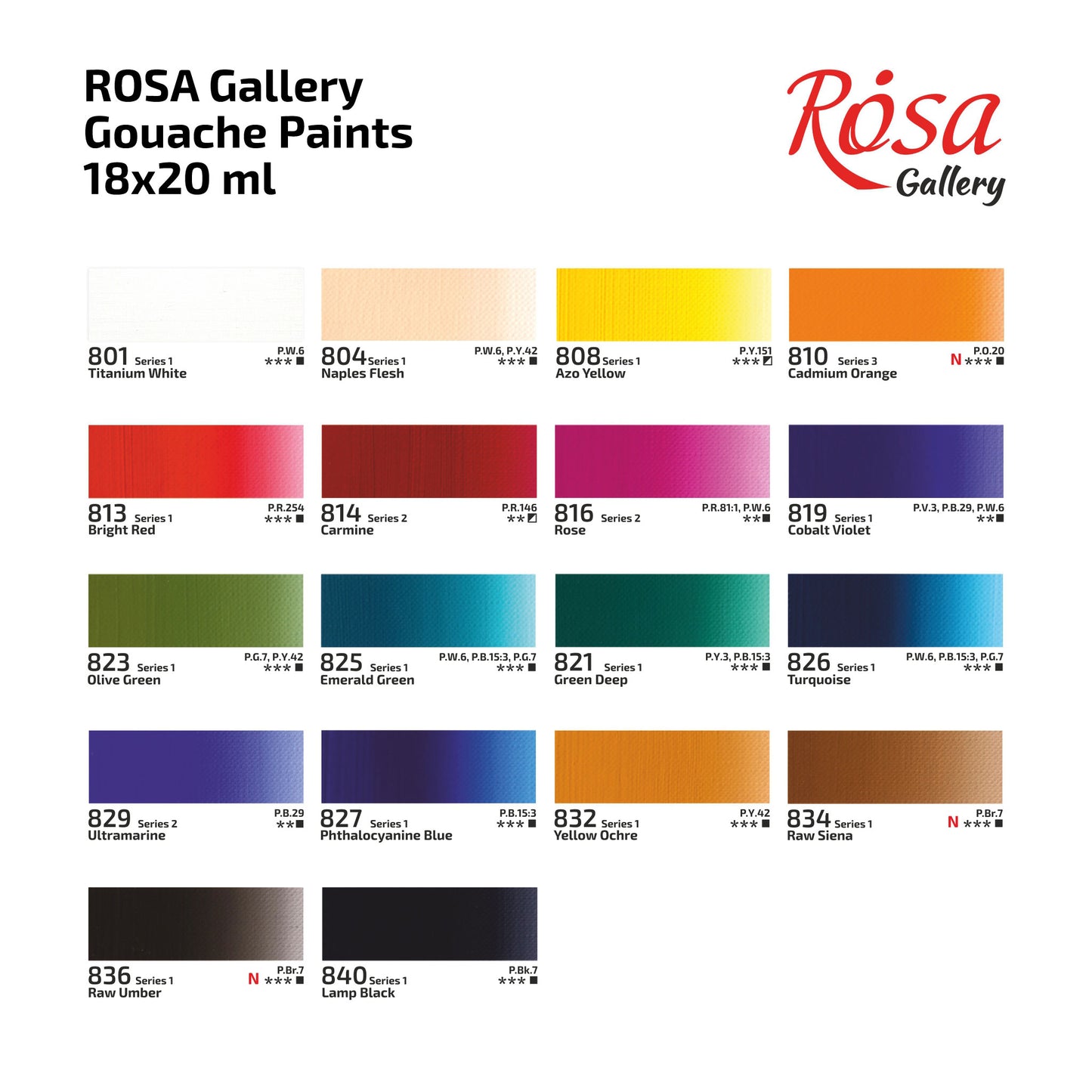 Rosa Gallery Gouache Set 18 Farben