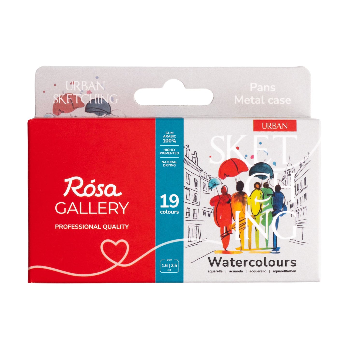 Rosa Gallery Aquarellfarben Set Urban Sketching, 19 Farben (17*1,6 ml Halbnäpfchen+2 2,5 ml Napfs), Türkis Metalletui