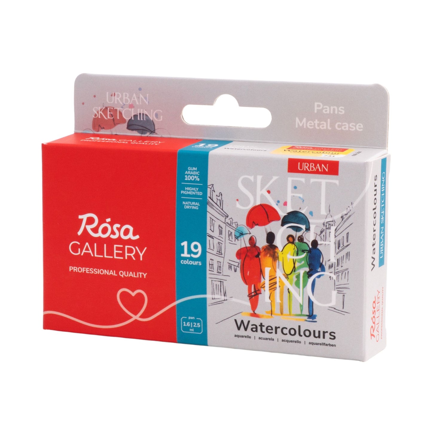 Rosa Gallery Aquarellfarben Set Urban Sketching, 19 Farben (17*1,6 ml Halbnäpfchen+2 2,5 ml Napfs), Türkis Metalletui