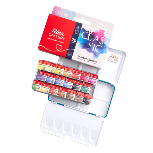 Rosa Gallery Aquarellfarben Set Classic, 20*1,6 ml Näpfchen, Türkis Metalletui