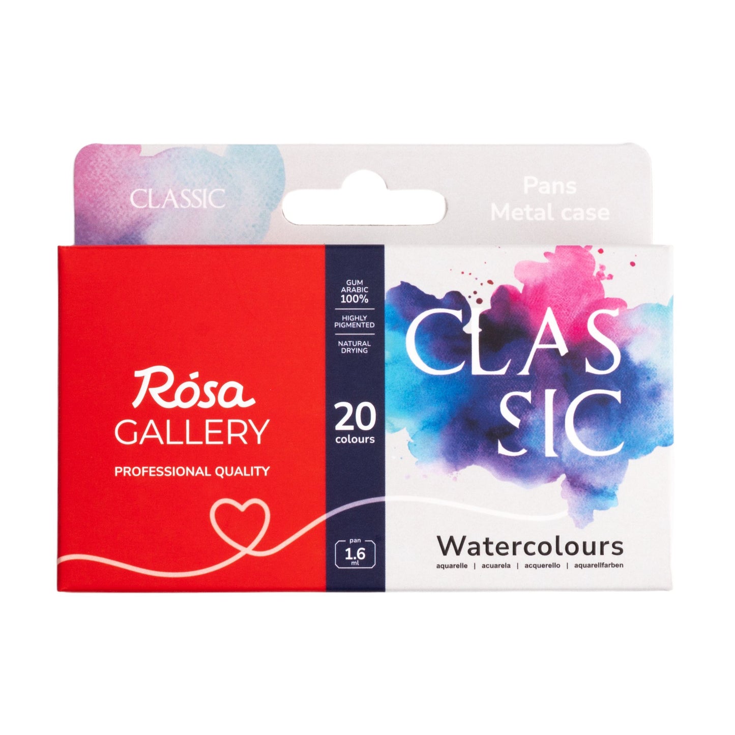 Rosa Gallery Aquarellfarben Set Classic, 20*1,6 ml Näpfchen, Türkis Metalletui