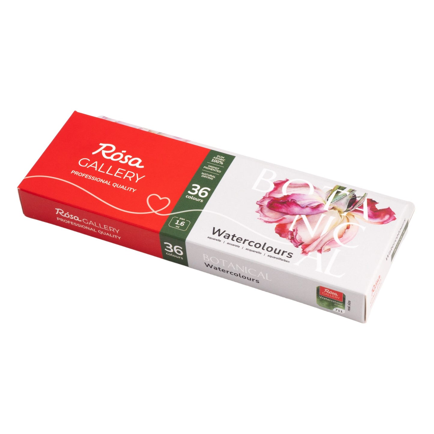 Rosa Gallery Aquarellfarben Set Botanical, 36*1,6 ml Näpfchen, Rote Metalletui
