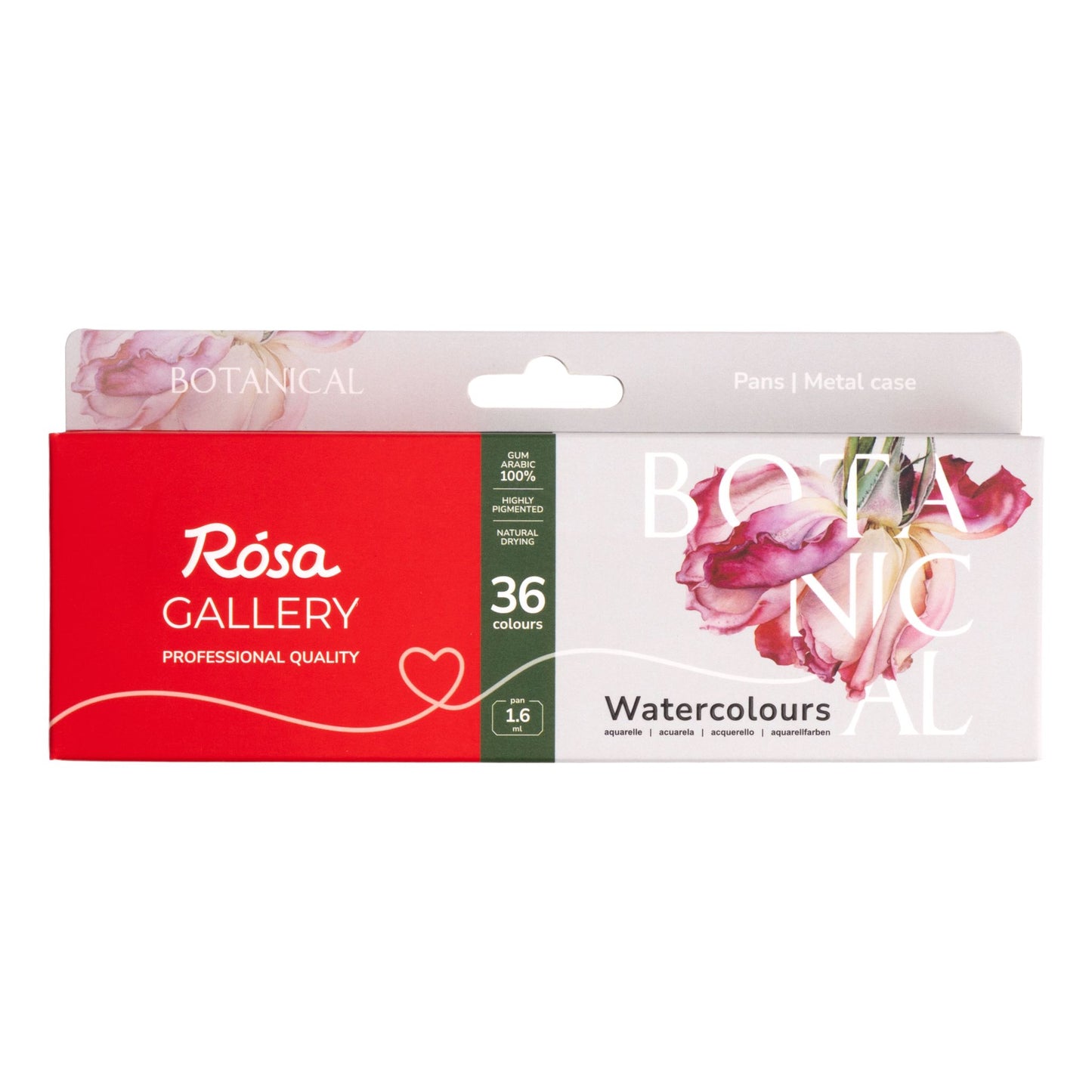 Rosa Gallery Aquarellfarben Set Botanical, 36*1,6 ml Näpfchen, Rote Metalletui