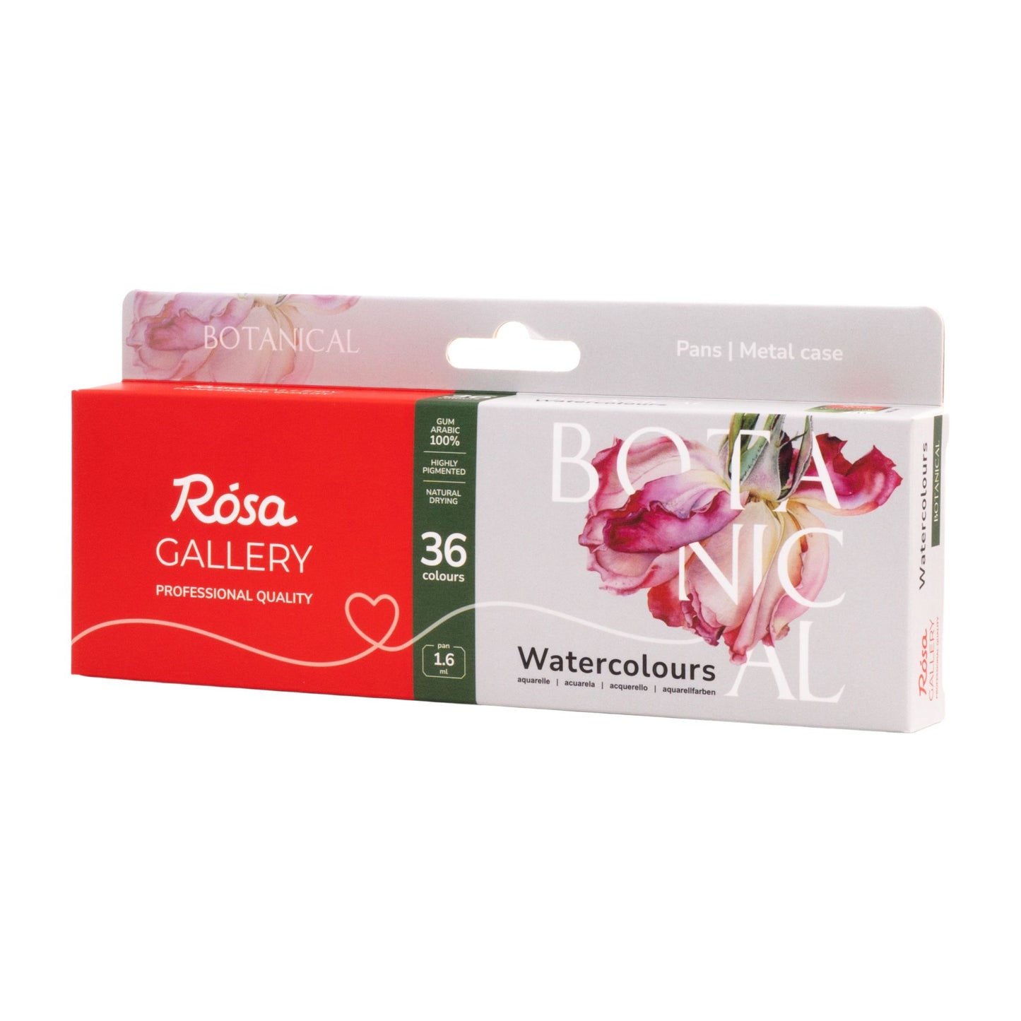 Rosa Gallery Aquarellfarben Set Botanical, 36*1,6 ml Näpfchen, Rote Metalletui