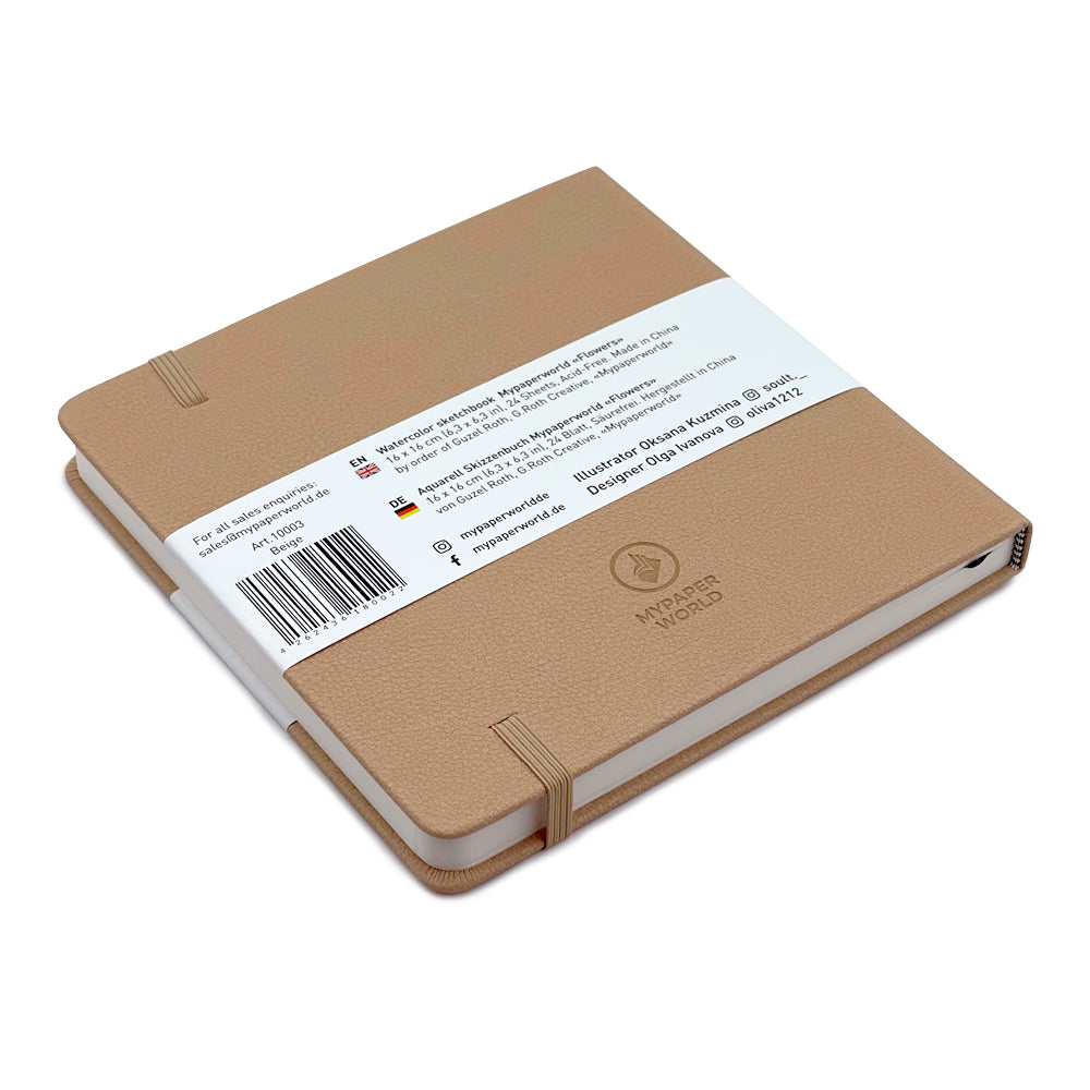 Mypaperworld Aquarell Skizzenbuch, 300 g 100% Baumwolle, Kalt gepresst, 24 Blätter, 16x16cm, Beige