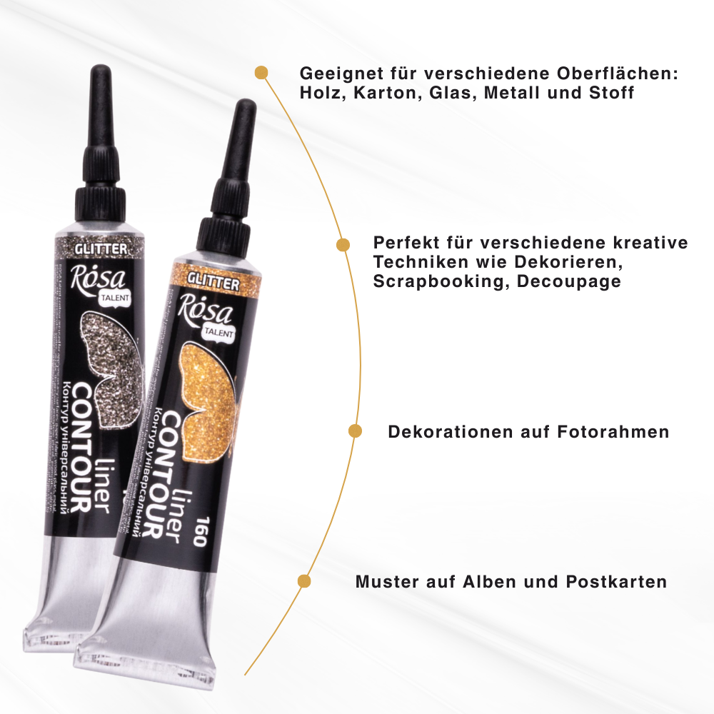 Rosa Talent Acryl Contour Liner, Glitter Metallik Farben, 20 ml Tube