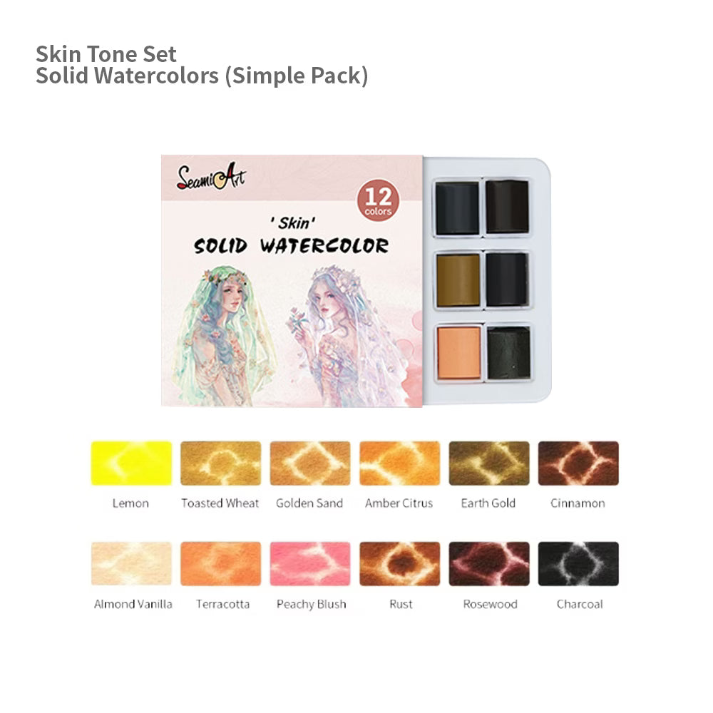 NEW Seamiart Künstlirische Aquarellfarben 12 Farben Set "Portrait & Haut"