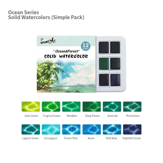 NEW Seamiart Künstlirische Aquarellfarben 12 Farben Set "Ozean & Wald"