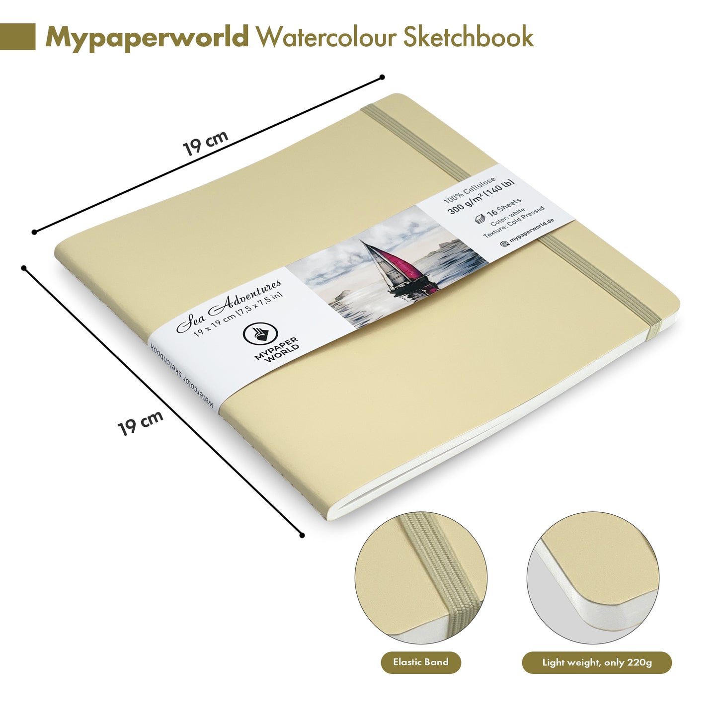 Mypaperworld Aquarell Skizzenbuch 300 g 19х19 cm, 16 Blätter, Beige