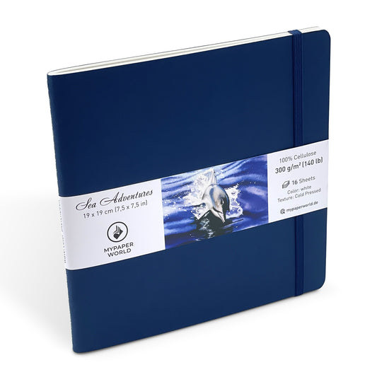 Mypaperworld Aquarell Skizzenbuch 300 g 19х19 cm, 16 Blätter, Dunkel Blau