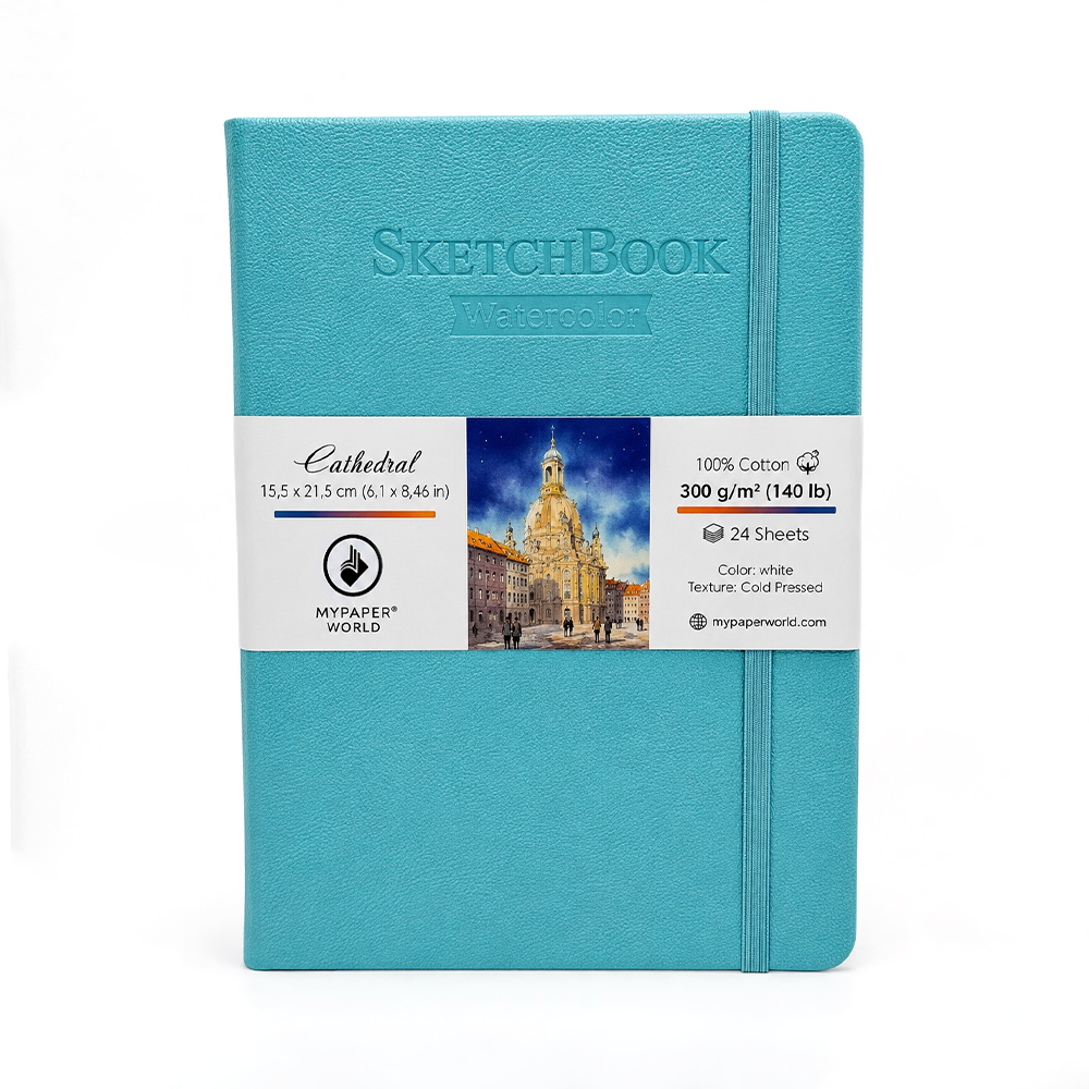 NEU Mypaperworld Türkis Aquarell Skizzenbuch, 300 g 100% Baumwolle, Kalt gepresst, 24 Blätter, A5