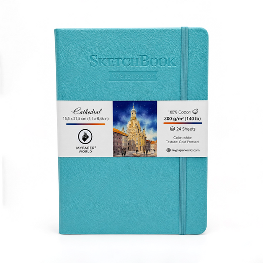 NEU Mypaperworld Türkis Aquarell Skizzenbuch, 300 g 100% Baumwolle, Kalt gepresst, 24 Blätter, A5