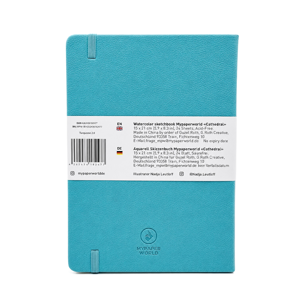 NEU Mypaperworld Türkis Aquarell Skizzenbuch, 300 g 100% Baumwolle, Kalt gepresst, 24 Blätter, A5