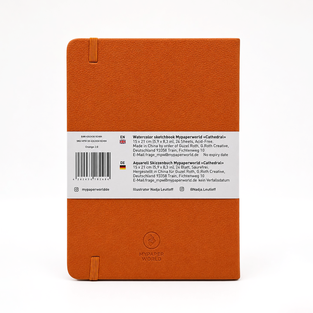 NEU Mypaperworld Orange Aquarell Skizzenbuch, 300 g 100% Baumwolle, Kalt gepresst, 24 Blätter, A5