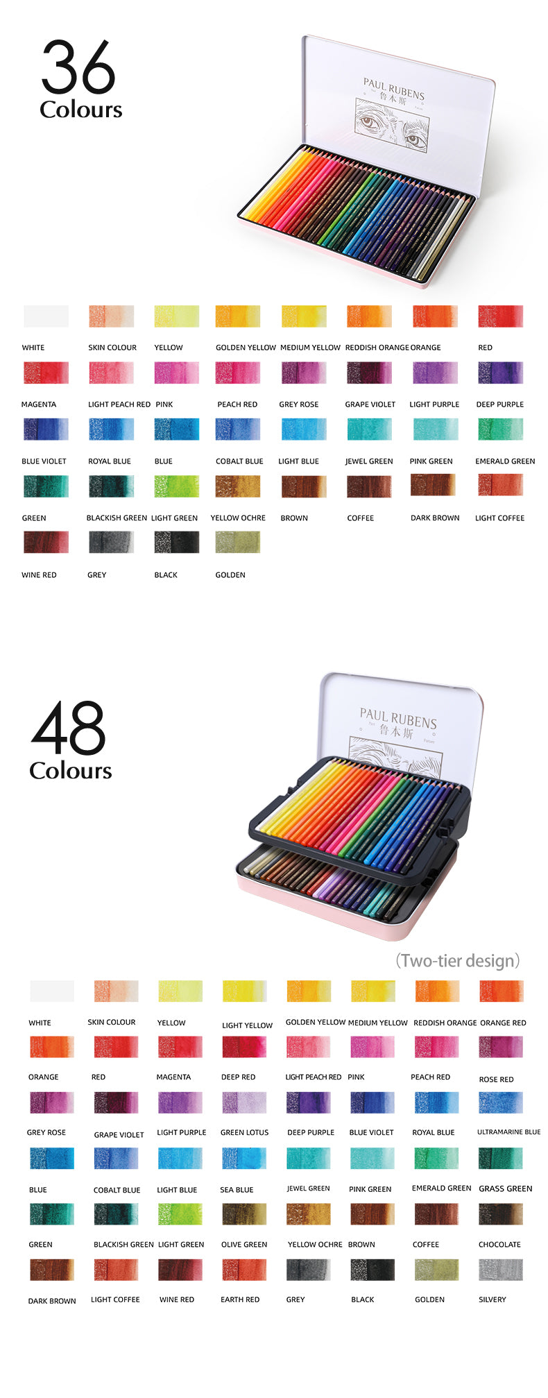 NEU, Paul Rubens Extra feine Aquarellstifte 36 Farben Set, Metalletui