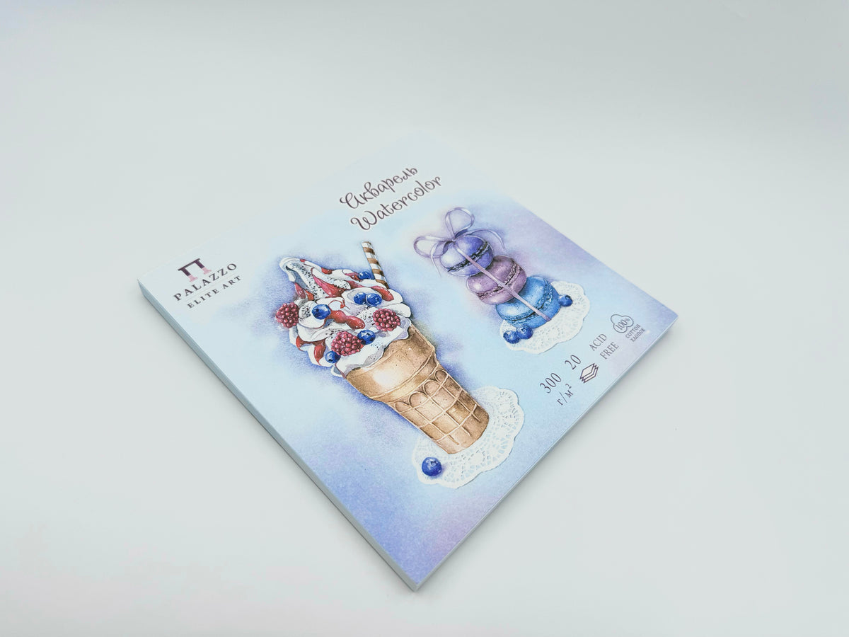 NEU, Palazzo Aquarellblock, 300 g 100% Baumwolle, 20x20 cm, Blaue Papier