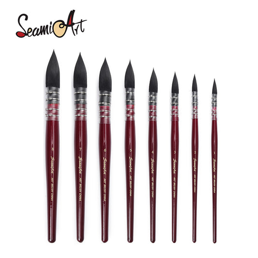 NEW Französischer Aquarell Pinsel, Eichhörnchenhaar Imitation, Kurzer Stiel, Rund