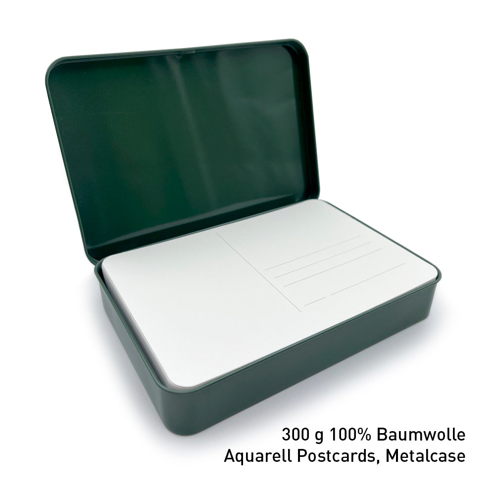 Potentate  Aquarell Postkarten, 300 g 100% Baumwolle, Cold Pressed, 24 Karten, 10x15cm, Weiß, Metall Case,