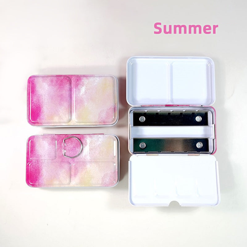 NEU, Leer Aquarellkasten, Mit Metallhalter und Ring für 12 1/2 Näpfchen, Sommer, S