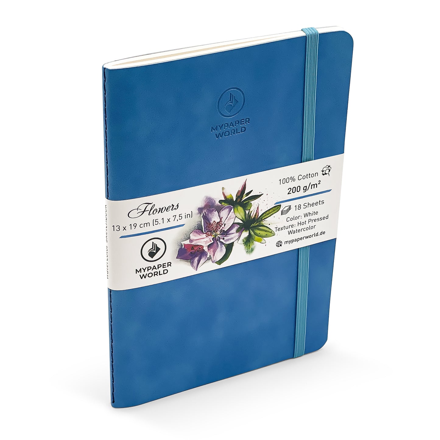 Mypaperworld Aquarell Skizzenbuch, 200 g 100% Baumwolle, Hot Pressed, 18 Blätter, 19x13cm, Hell blau