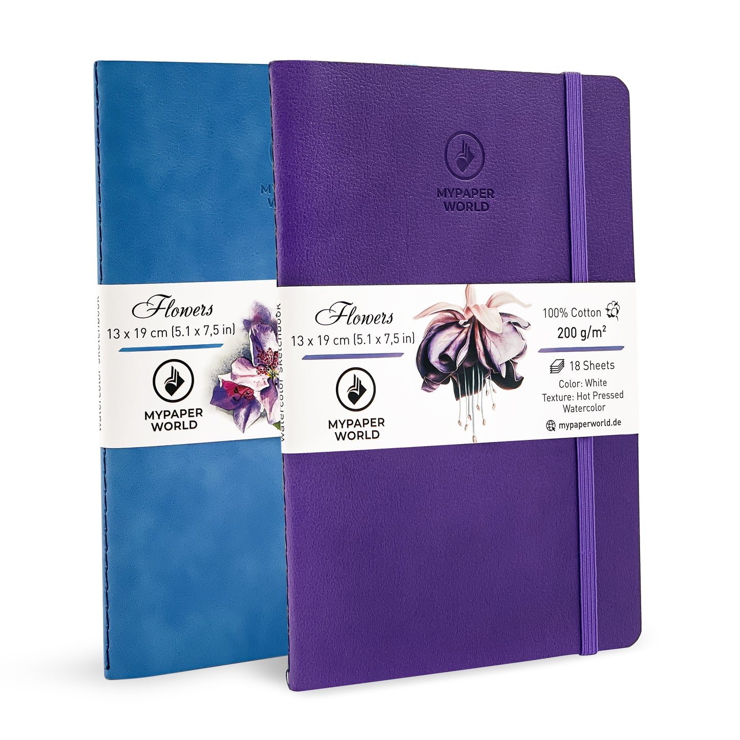 Mypaperworld Aquarell Skizzenbuch, 200 g 100% Baumwolle, Hot Pressed, 18 Blätter, 19x13cm, Hell blau