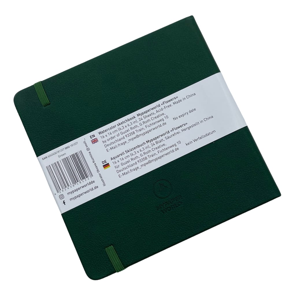 NEU!!!Mypaperworld Aquarell Skizzenbuch, 300 g 100% Baumwolle, Kalt gepresst, 24 Blätter, 16x16cm, Grün