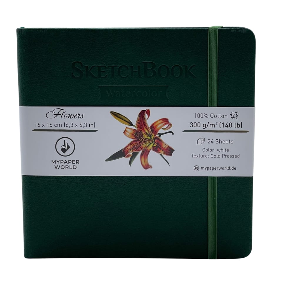 NEU!!!Mypaperworld Aquarell Skizzenbuch, 300 g 100% Baumwolle, Kalt gepresst, 24 Blätter, 16x16cm, Grün