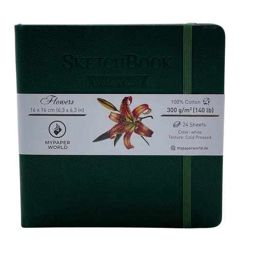 NEU!!!Mypaperworld Aquarell Skizzenbuch, 300 g 100% Baumwolle, Kalt gepresst, 24 Blätter, 16x16cm, Grün