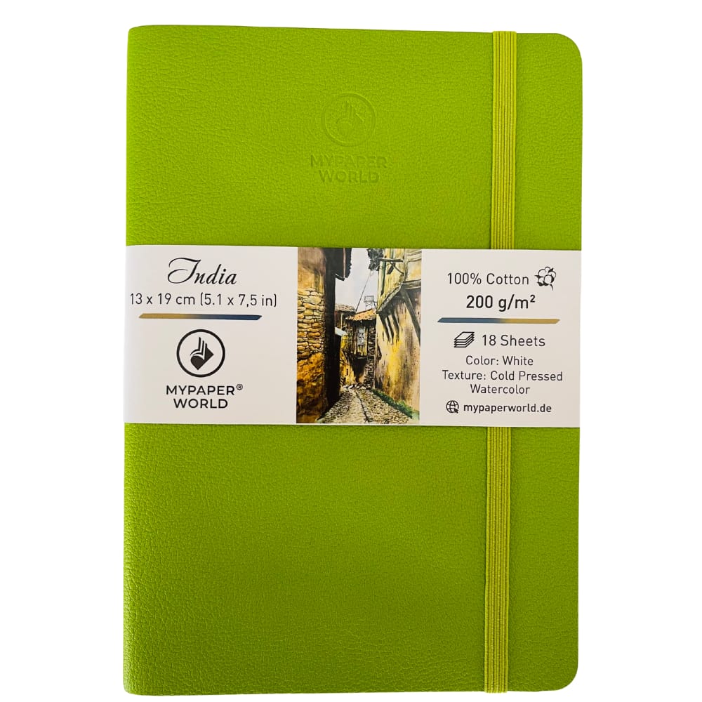 NEU!!!Mypaperworld Aquarell Skizzenbuch, 200 g 100% Baumwolle, Kaltgepresst , 18 Blätter, 19x13cm, Apfel Grün