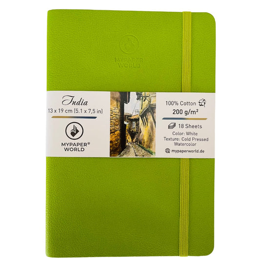 NEU!!!Mypaperworld Aquarell Skizzenbuch, 200 g 100% Baumwolle, Kaltgepresst , 18 Blätter, 19x13cm, Apfel Grün