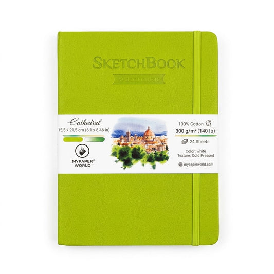 NEU Mypaperworld Apfel Grün Aquarell Skizzenbuch, 300 g 100% Baumwolle, Kalt gepresst, 24 Blätter, A5