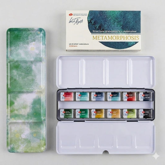 Metamorphosis White Nights 12 Farben Set+ Metalletui für 14 Napfs, Grüne Wolken